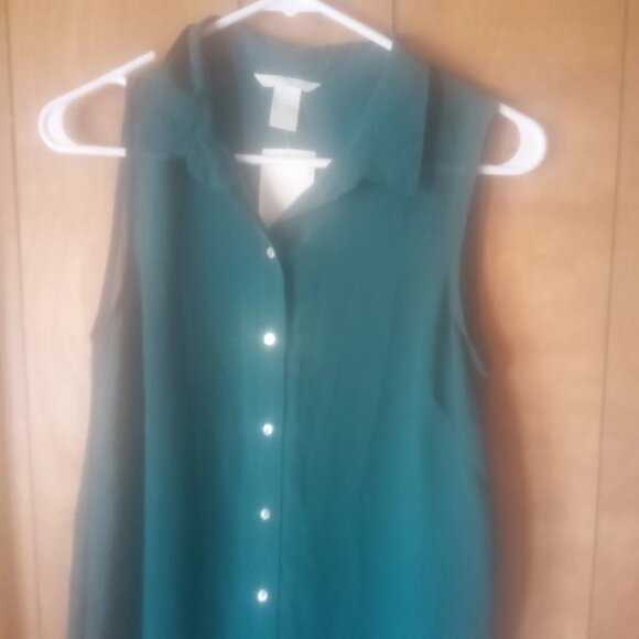 Share H & M womens green sleeveless hi lo sheer buttong down blouse size 6 NWOT - Picture 3 of 4